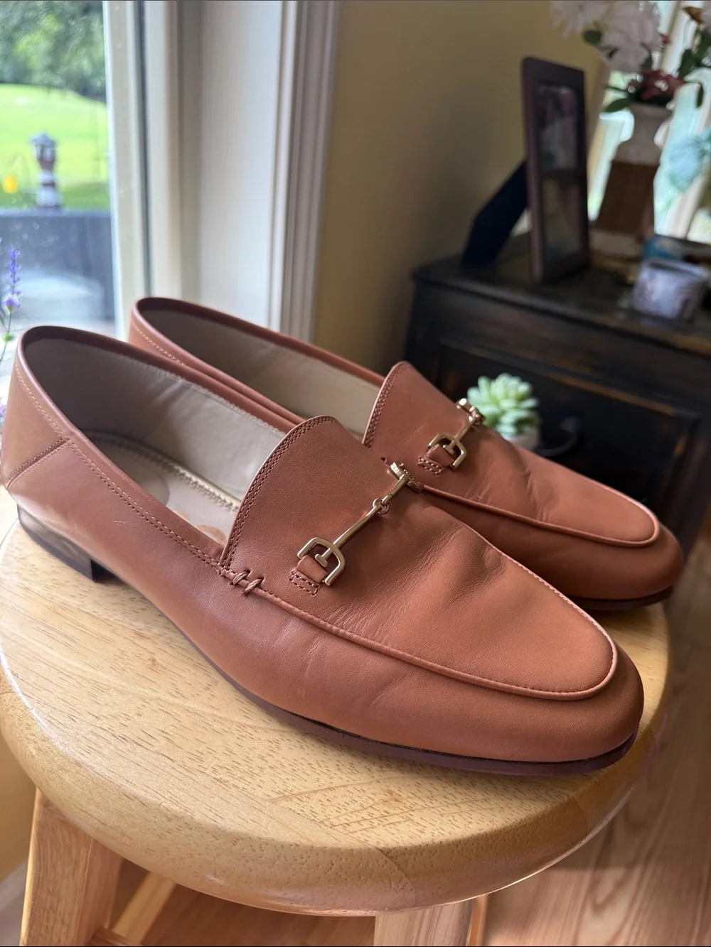 Sam Edelman Leather Horsebit Loafers Cognac Tan Women’s 9 Wide